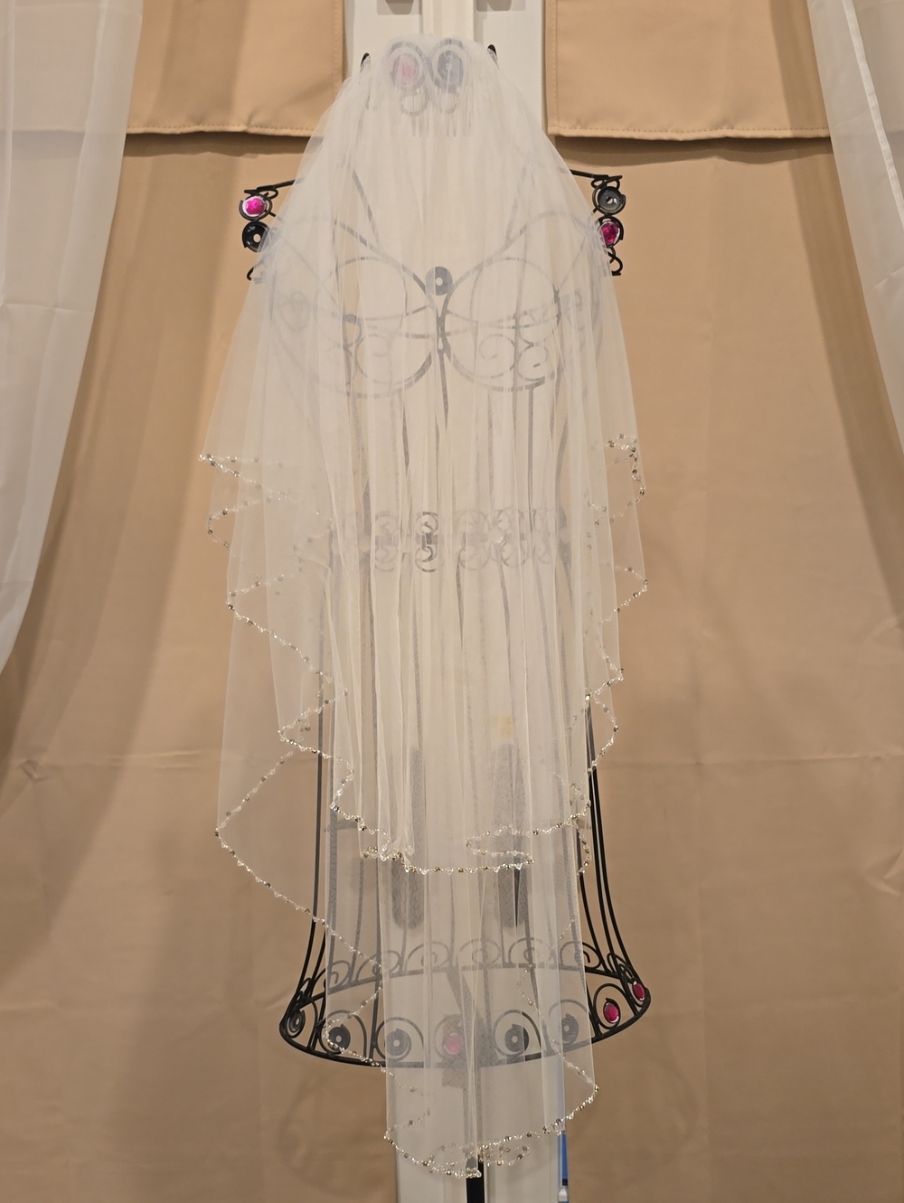Ivory Beaded Edge Wedding Veil - Classic Bridal Veil